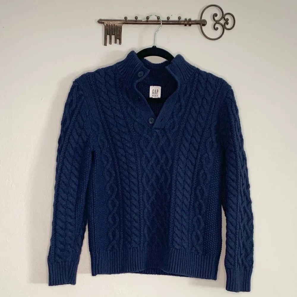 GAP boys XL Dark Blue Cable Knit Crewneck Sweater wool blend